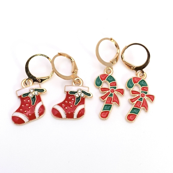 2 Pairs! Christmas Stockings and Candycane Earrings - Picture 2 of 4